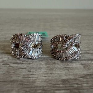 Sterling Silver 925 Swirl Baguette CZ Omega Back Clip Earrings NWT